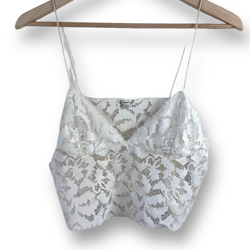 Free People Women's S Plunge Neck Cropped Camisole White Lace Brami Coquette